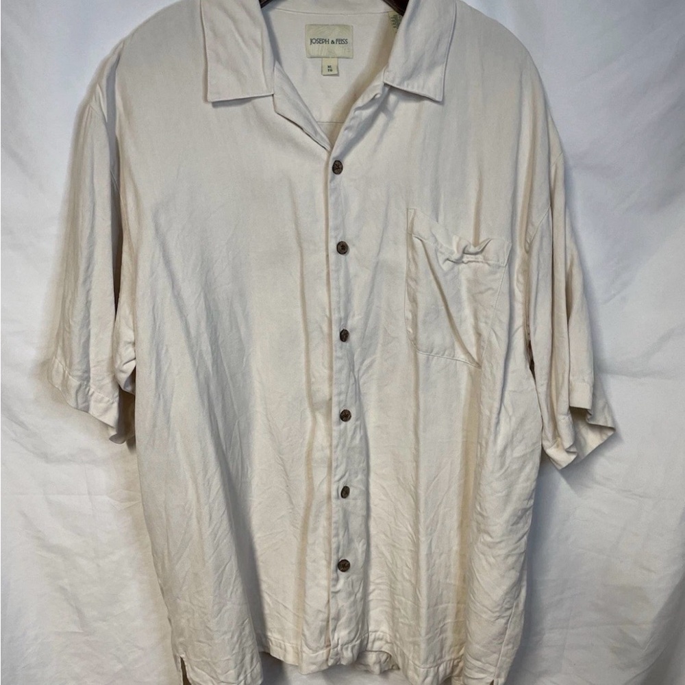 Vintage Joseph & Feiss 100% Silk Camp Collar Short Sleeve Button Shirt White XL